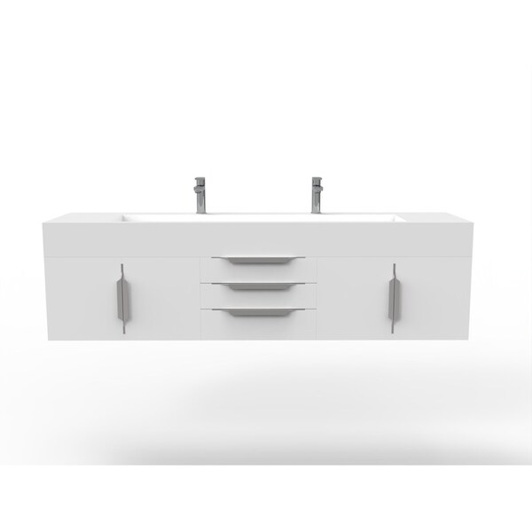 Castello Usa Nile 72" Wall Mounted White Vanity With White Top And Brushed Nickel Handles CB-MC-72W-BN-2053-WH - main